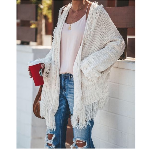 Vici Sweaters - NWOT Good As Gold Shimmer Pocketed Fringe Cardigan